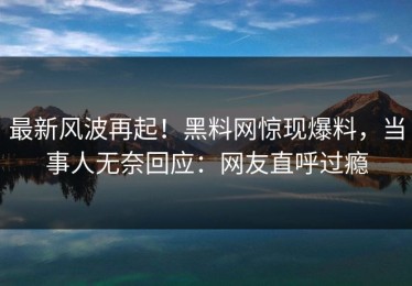 最新风波再起！黑料网惊现爆料，当事人无奈回应：网友直呼过瘾