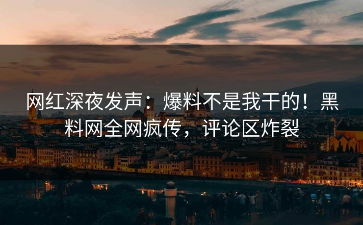 网红深夜发声：爆料不是我干的！黑料网全网疯传，评论区炸裂