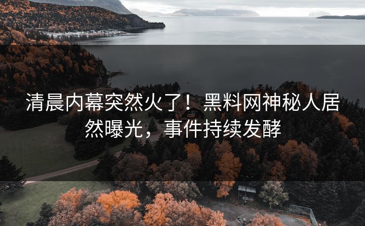 清晨内幕突然火了！黑料网神秘人居然曝光，事件持续发酵