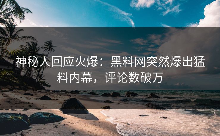 神秘人回应火爆：黑料网突然爆出猛料内幕，评论数破万