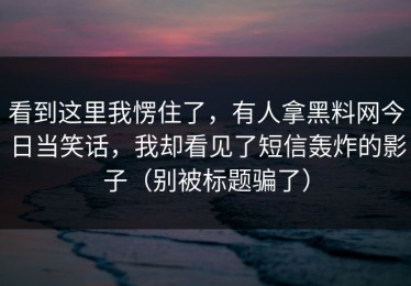 看到这里我愣住了，有人拿黑料网今日当笑话，我却看见了短信轰炸的影子（别被标题骗了）
