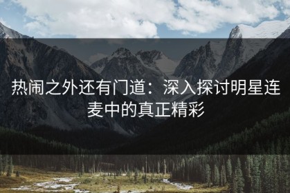 热闹之外还有门道：深入探讨明星连麦中的真正精彩
