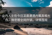 业内人士在今日凌晨遭遇内幕真相大白，微密圈全网炸锅，详情围观